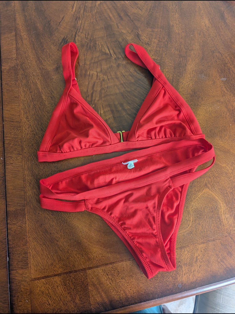 Red Women's Ribbed Triangle Bikini Set - Picture 3 of 3